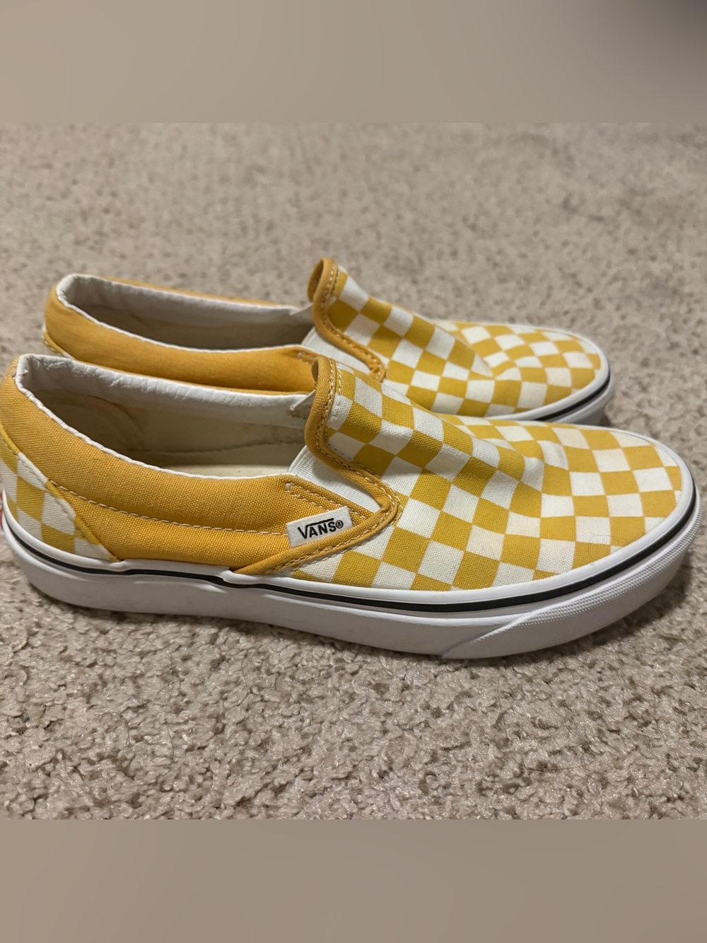 Vans Yellow and White Checkerboard Slip-On Sneakers